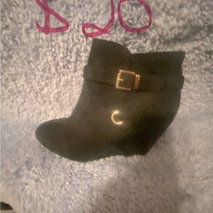 Black suede wedge bootie